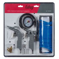 Набор пневмоинструмента Fubag, 6 предметов блистер (пистолет для накачки с манометром, продувочный пистолет, спиральный шланг 5 м, насадки для накачки 3 шт.)